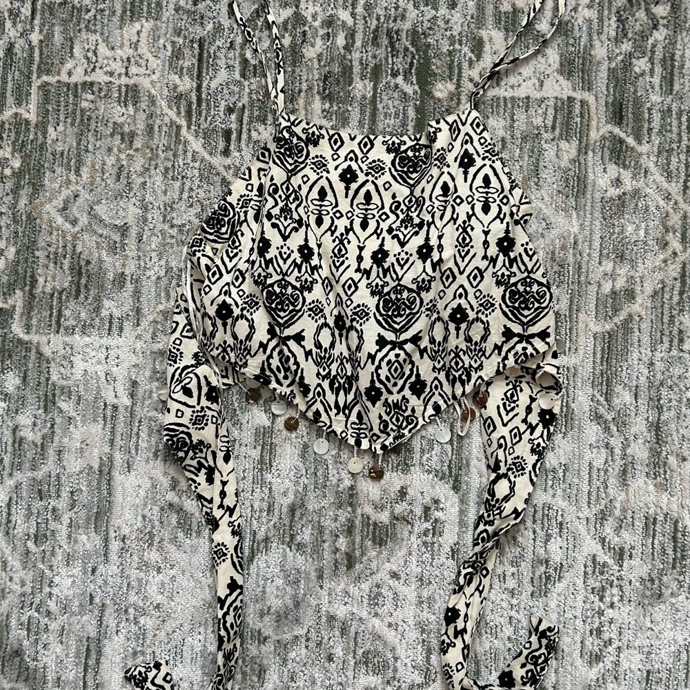 Black and White Patterned Bandana Style Top